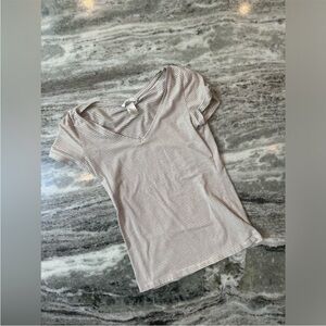 H&M Beige Striped V-Neck Tee